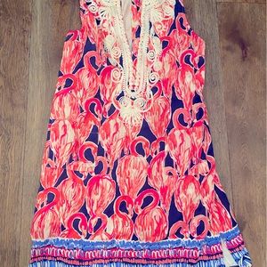 Lilly Pulitzer Carlotta Stretch dress flamingo pink blue size 12 has pockets